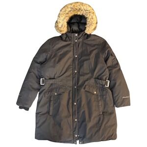Eddie Bauer Weatheredge Black Down Parka  Hooded Belted Gorpcore Puffer Coat XXL